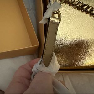 Michael Kors Pale Gold set with card holder and small purse w chain and crossbod